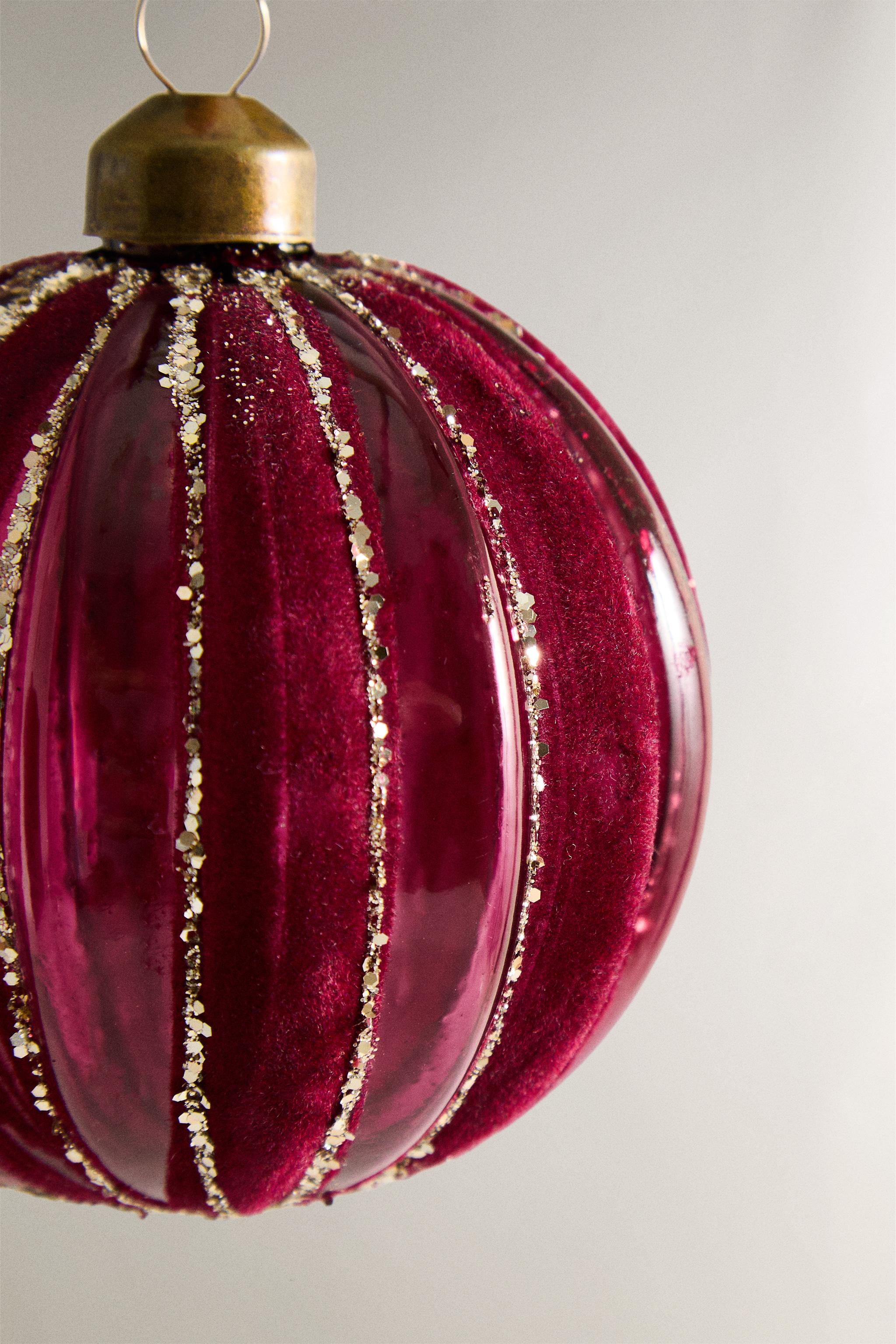 VELVET STRIPED CHRISTMAS TREE BALL ORNAMENT