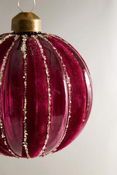 DÉCORATION SAPIN BOULE VELOURS RAYURES NOËL - Rouge de Zara - Image 3