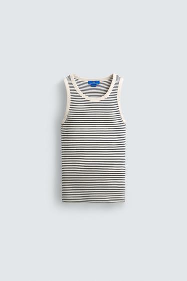 STRIPED JACQUARD TANK TOP X AARON LEVINE - Ecru / Blue by Zara