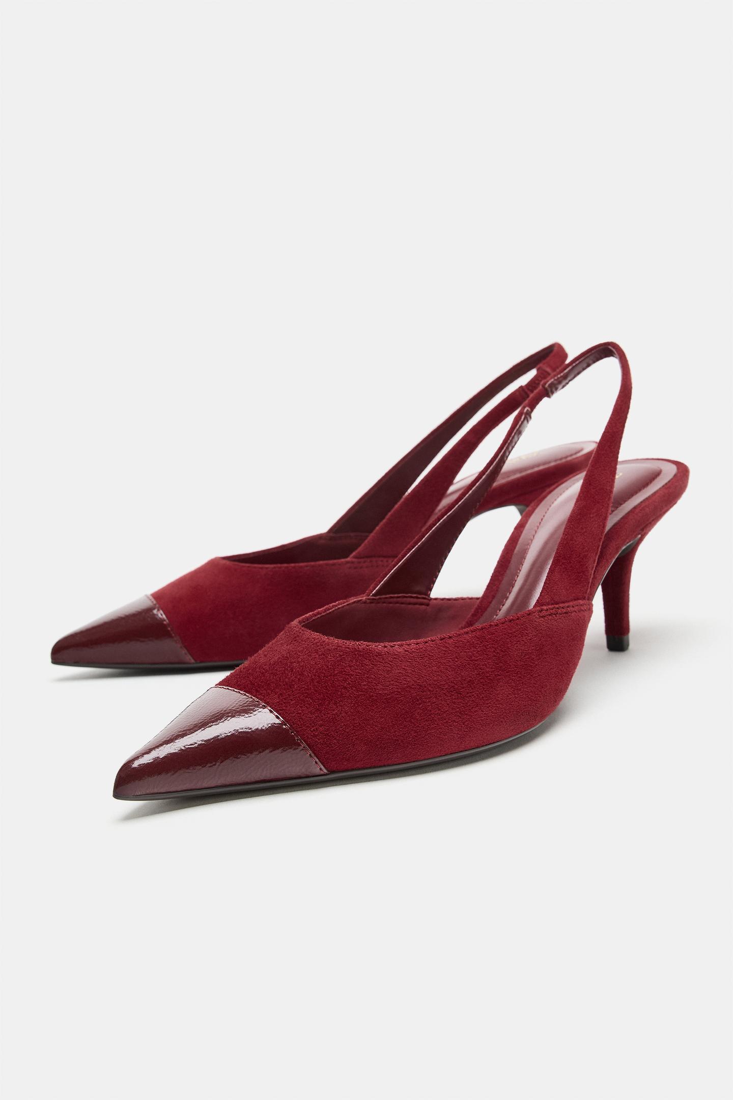 Женские туфли Zara Suede Slingback Heels, цвет: Бордовый красный — фото 2