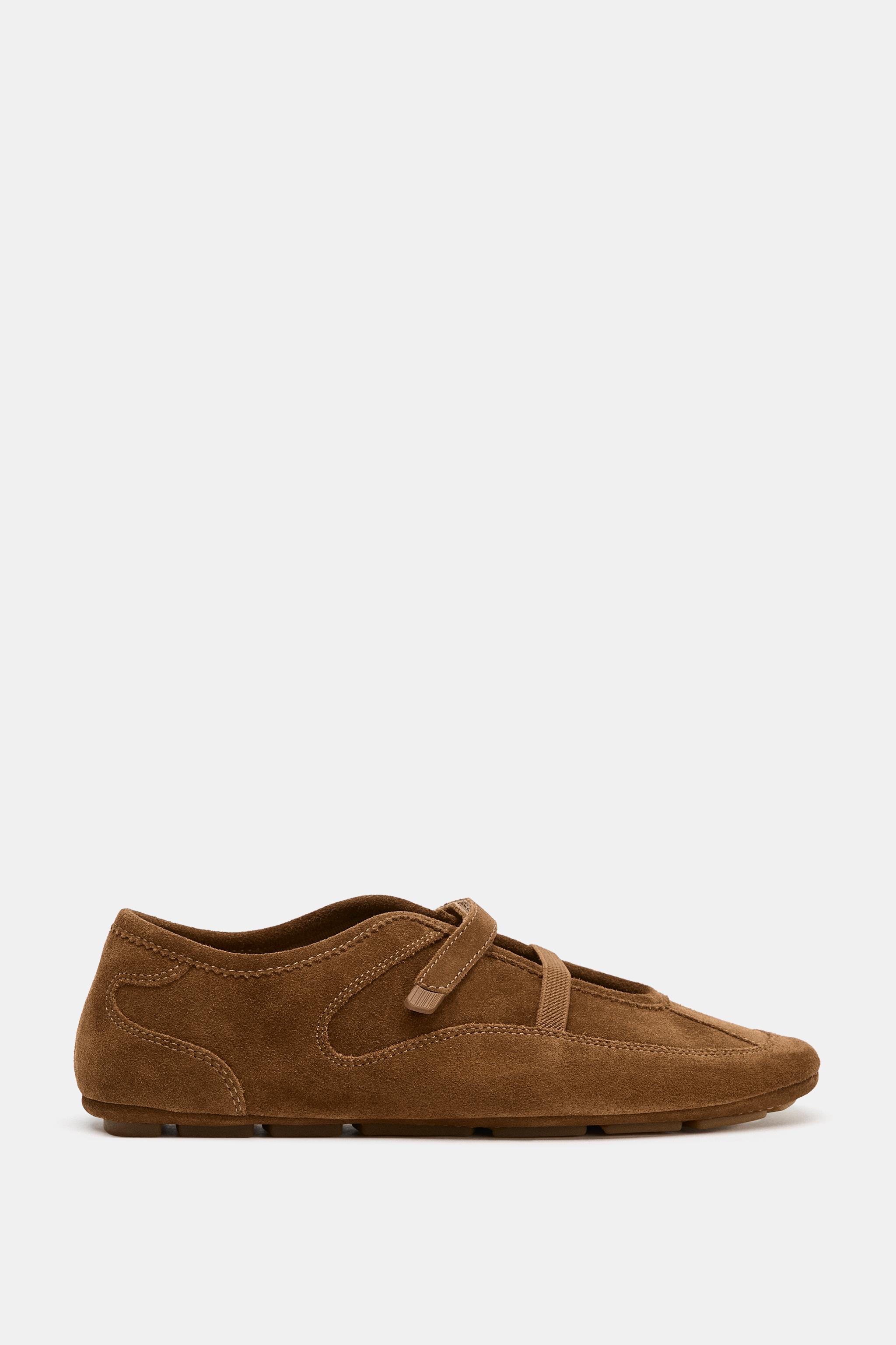 BALLERINES SPORT EN CROÛTE DE CUIR