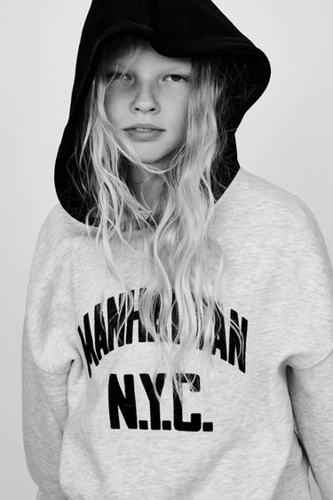 SLOGAN HOODIE WITH FLOCKING - Grey marl by Zara
