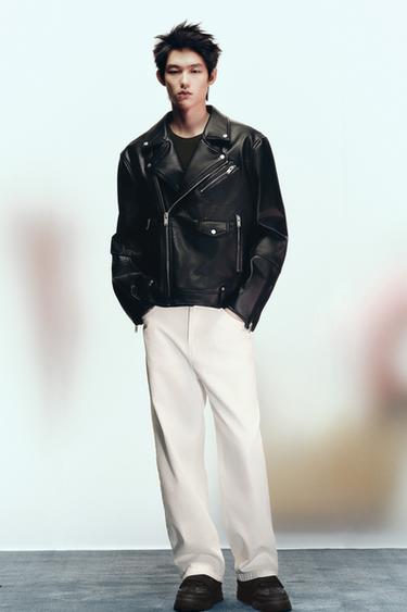 LEATHER EFFECT BIKER JACKET - Black by Zara