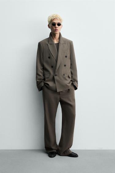 DOUBLE-BREASTED VISCOSE-LINEN SUIT BLAZER - Brown / Taupe by Zara - Image 0