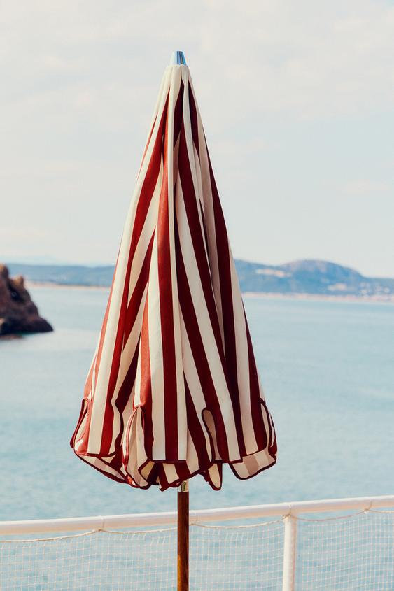 PARASOL EN FRÊNE À PASSEPOIL CONTRASTÉ (Ø 200 CM) - Écru / Rouge de Zara - Image 8