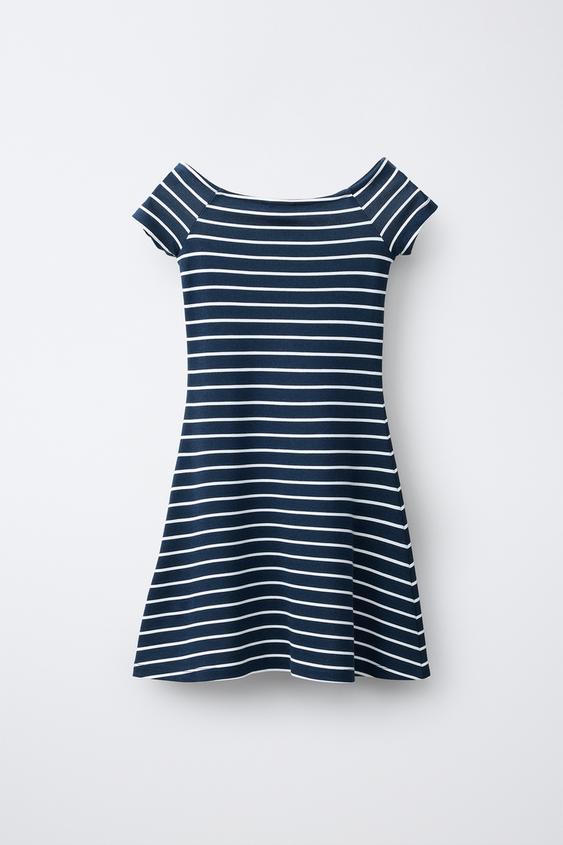 VESTIDO DE PONTO ROMA ESTAMPADO DE LISTRAS - Azul-marinho da Zara - Imagem 0