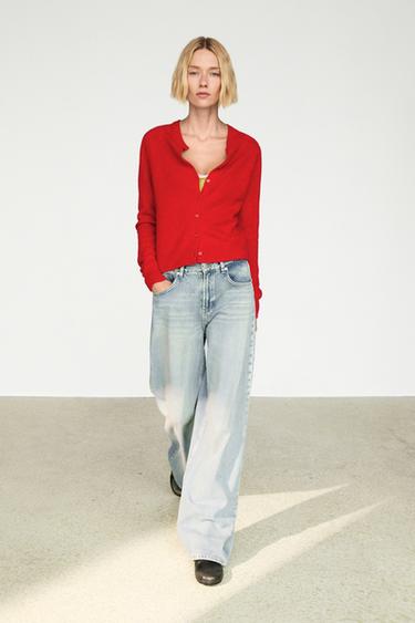 Cardigan court 100 % cachemire - Rouge de Zara