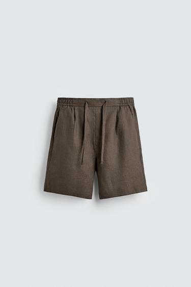 SHORT RELAXED FIT 100% LIN - Marron / Taupe de Zara