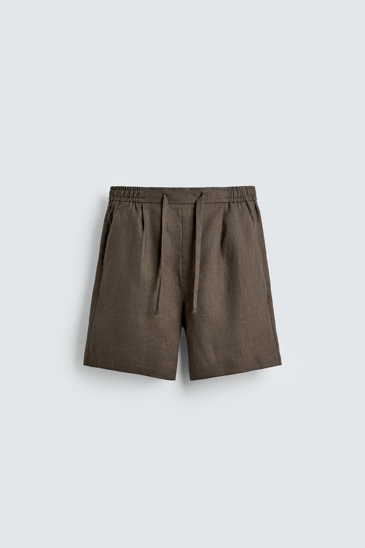 ZARA 100% LINEN RELAXED FIT BERMUDA SHORTS