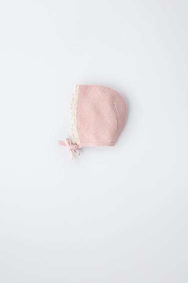 CONTRAST LACE KNIT BONNET - Pastel pink by Zara - Image 0