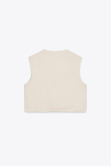 GILET SANS MANCHES EN COTON AVEC BRODERIES FLEURS - Écru de Zara - Image 2