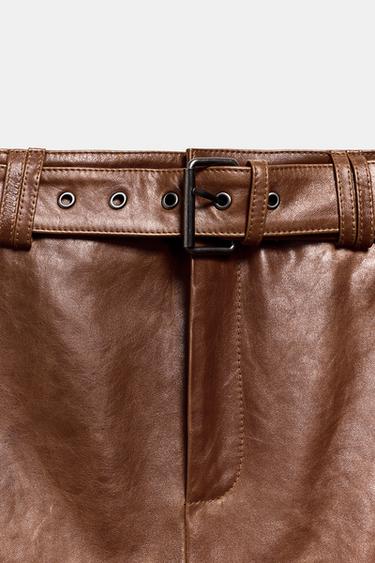 JUPE FOURREAU EN CUIR 100% ZW COLLECTION ÉDITION LIMITÉE - Marron clair de Zara - Image 7