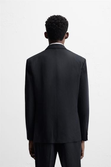 LINEN-COTTON HERRINGBONE SUIT BLAZER - Navy blue by Zara - Image 2