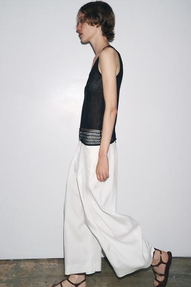 POINTELLE KNIT CROP TOP - Black by Zara - Image 3