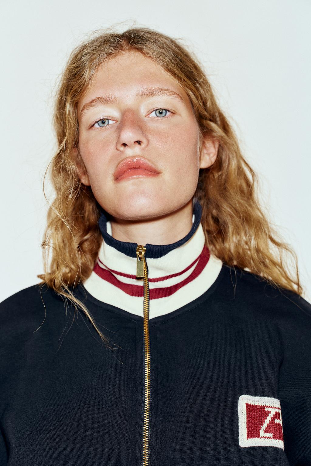 Za Embroidered Plush Jacket - Navy Blue by Zara