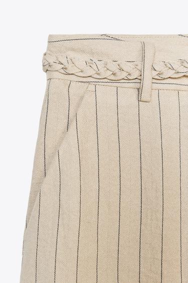 PANTALON RAYÉ CEINTURE TRESSÉE - Sable de Zara - Image 8