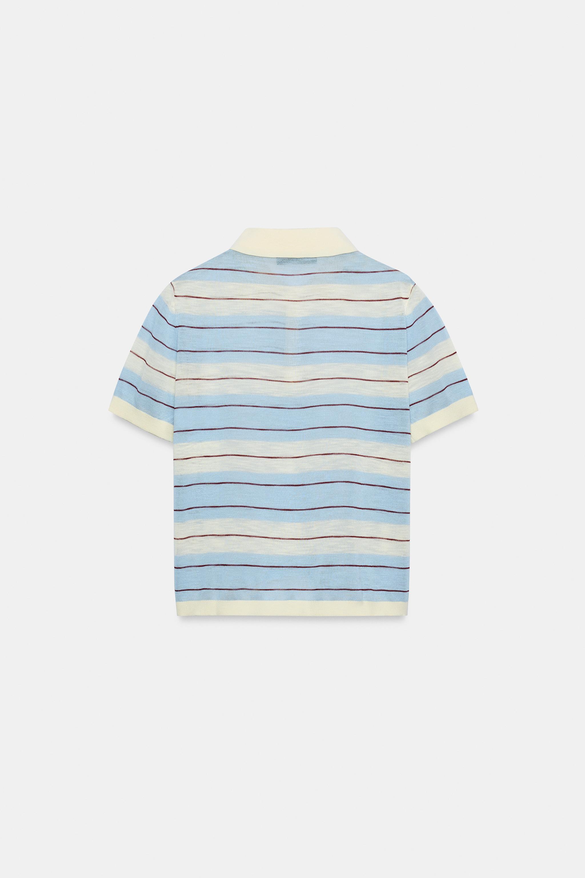 STRIPED KNIT POLO TOP