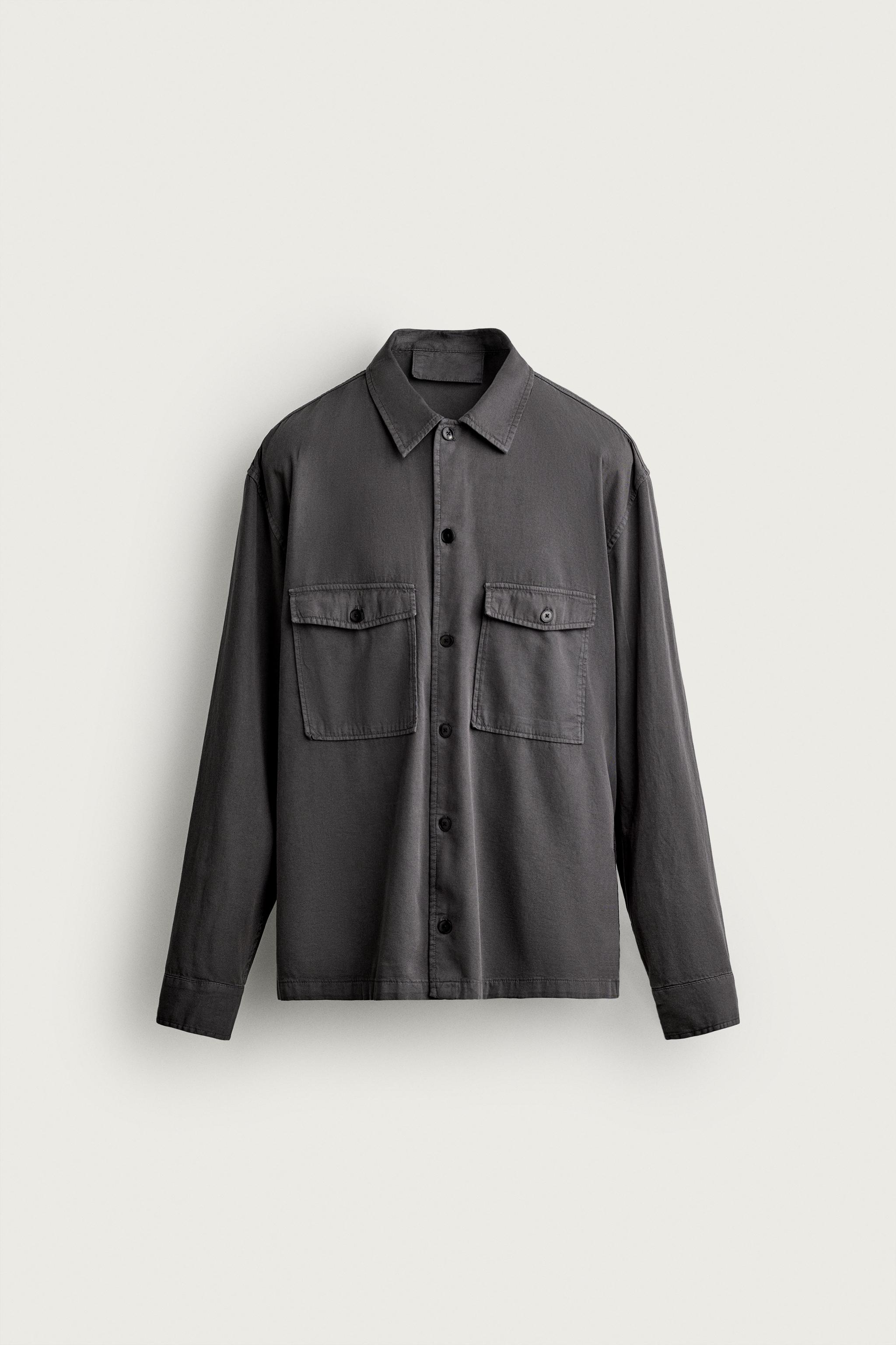 RELAXED FIT WASHED OVERSHIRT — Gray