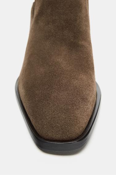SPLIT SUEDE HEELED ANKLE BOOTS - Brown by Zara - Image 6