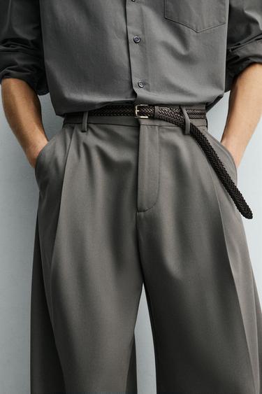 Zara PLISIRANE PANTALONE ŠIROKIH NOGAVICA – antracit siva