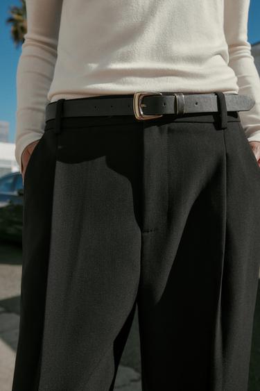 CROPPED TROUSERS WITH BELT AND PLEATS - Black by Zara - Image 3