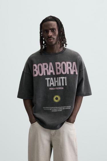 Zara TEXT WASHED SWEATSHIRT - Dark anthracite