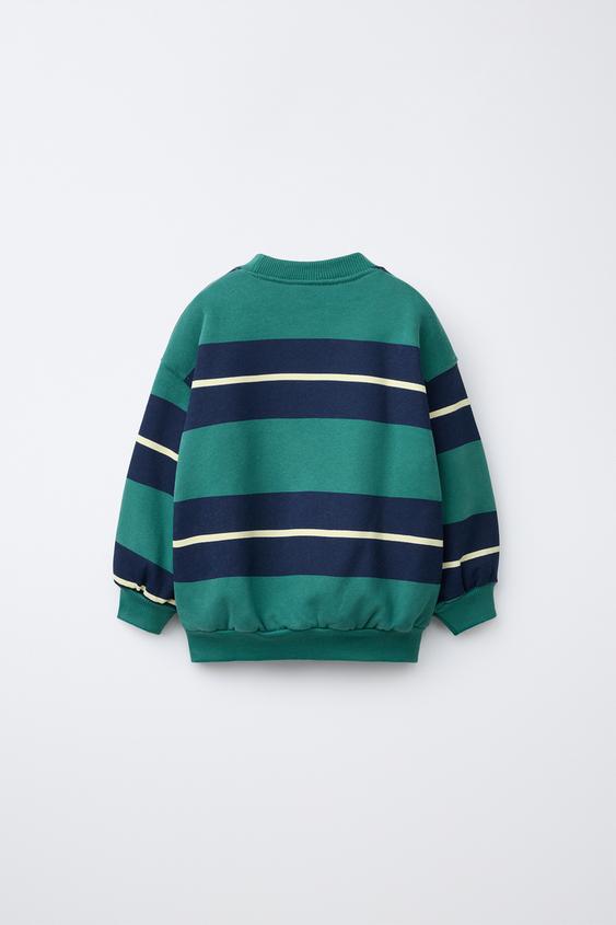 SWEAT IMPRIMÉ À RAYURES - Vert bouteille de Zara - Image 1