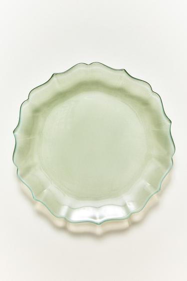SCALLOPED GLASS DESSERT PLATE - Sea green by Zara
