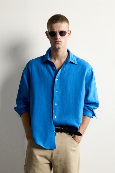 CAMISA RELAXED FIT 100 % LIÑO - Azul eléctrico de Zara