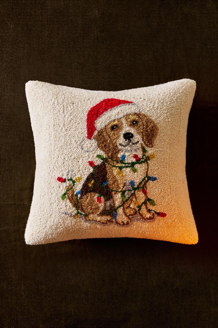 WOOL DOG CHRISTMAS CUSHION COVER — Ecru