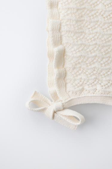 COTTON AND SILK OPENWORK BONNET - Ecru by Zara - Image 1