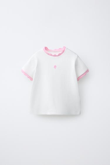 RIBBED T-SHIRT WITH CONTRAST EMBROIDERY - Light pink by Zara