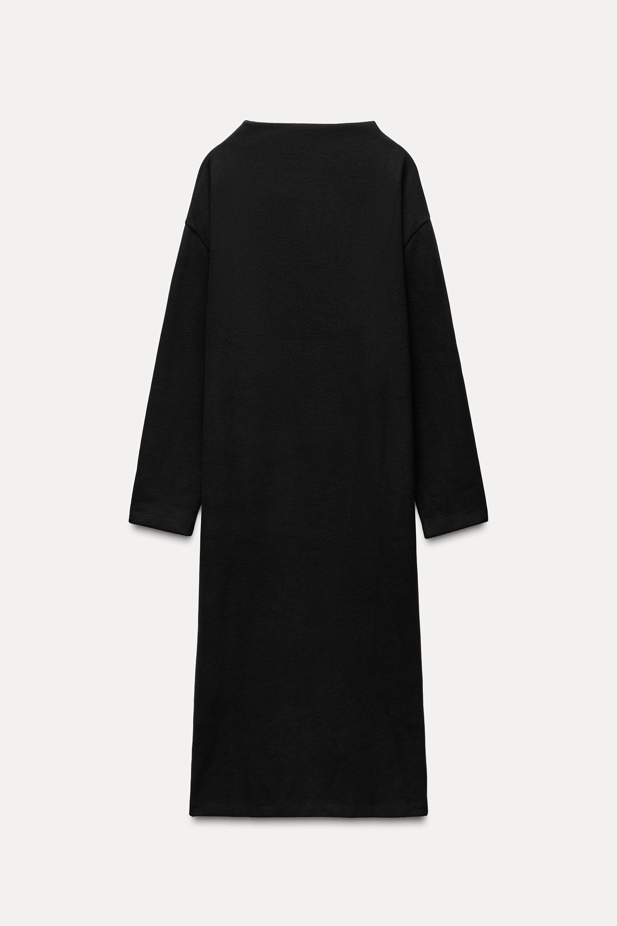 ZARA BLACK MIDI DRESS, Soft, Straight Neck, Bare Shoulders, Long Sleeve Size shops M