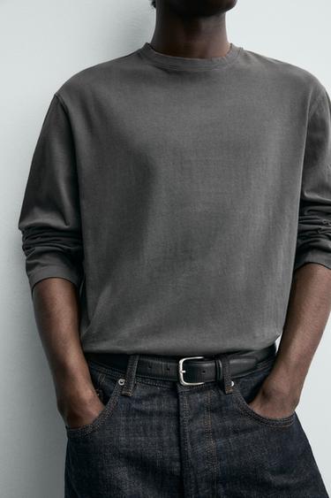 T-SHIRT À MANCHES LONGUES COUPE RELAX - Gris anthracite de Zara - Image 5