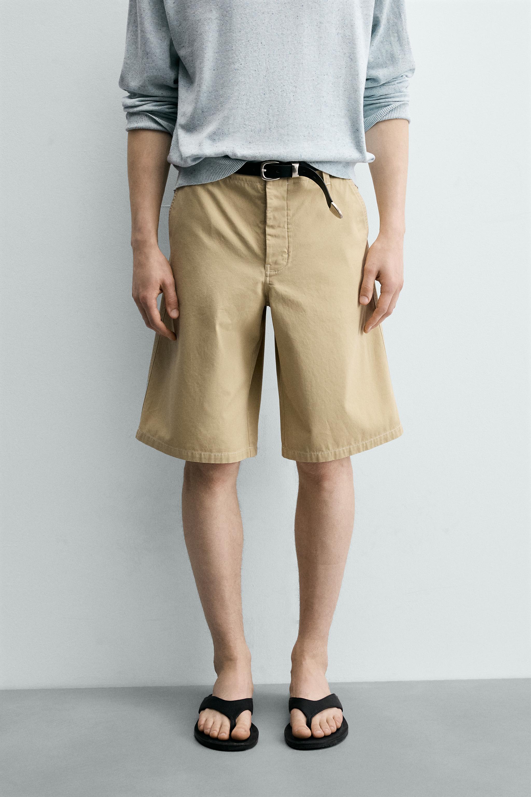 WASHED RELAXED FIT SHORTS — Light yellow