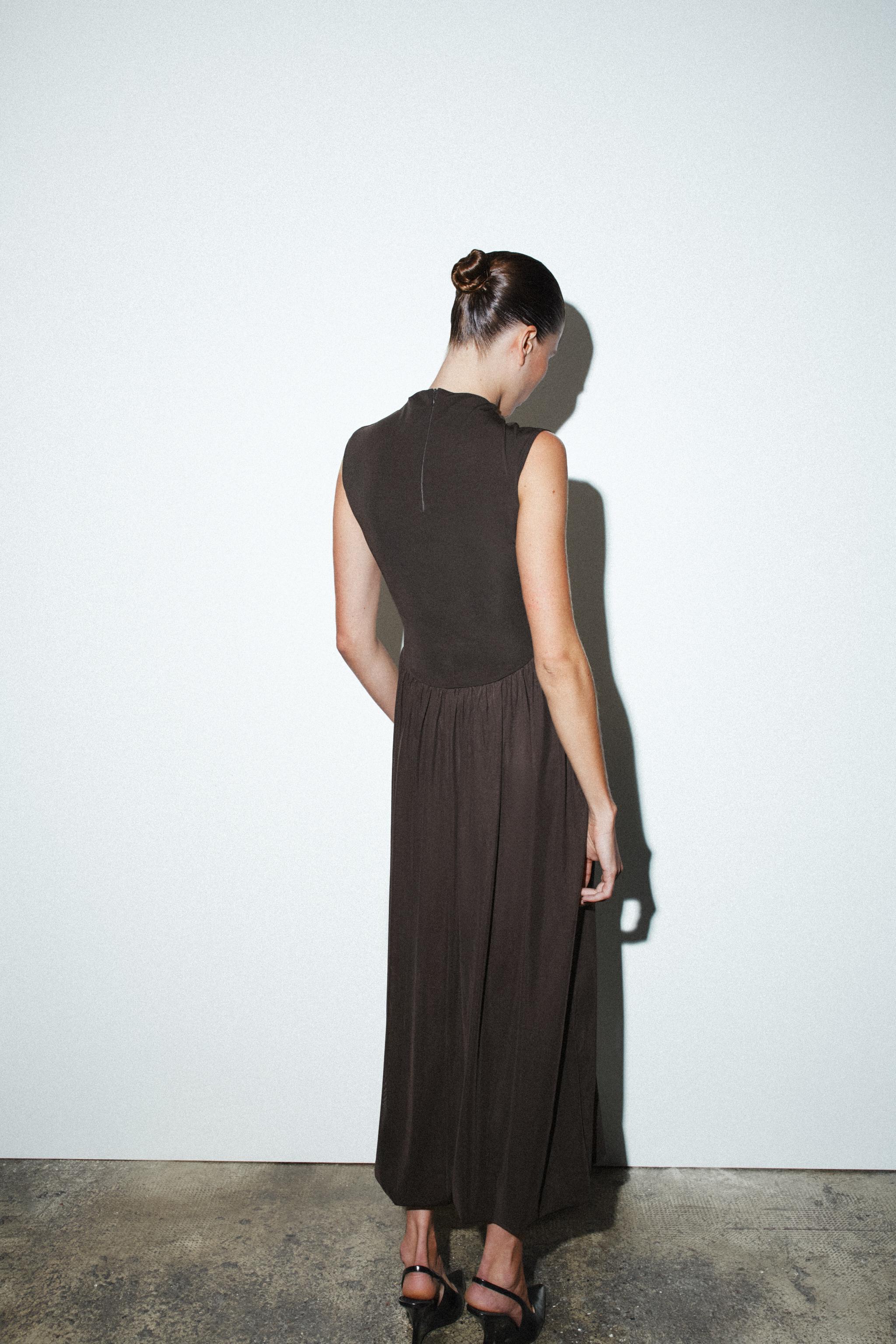zara tulle dress brown Zara Women Brown Draped Tulle Mini Dress Size M New With Tags