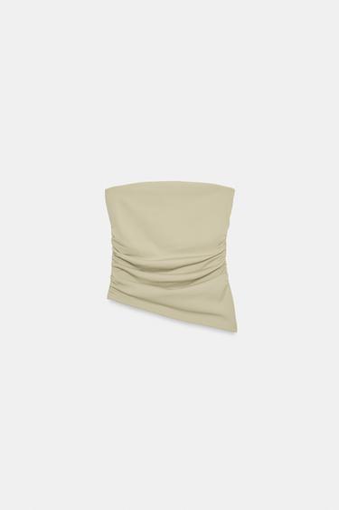 Zara TEXTURED DRAPED BANDEAU TOP - Light green