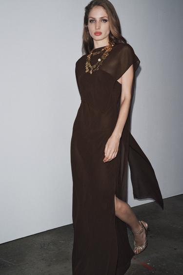 ASYMMETRISCHE JURK MET CAPE LIMITED EDITION - DONKERBRUIN van Zara