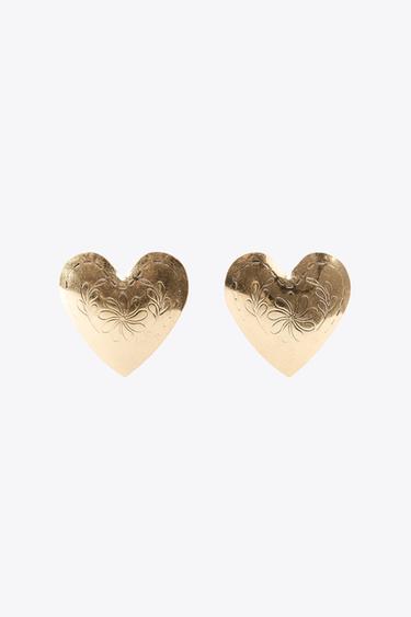 TEXTURED HEART EARRINGS - Golden by Zara