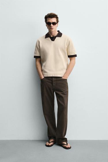 Zara 紋理針織POLO衫 - 米色