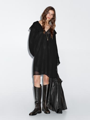 Robe courte à volants - Noir de Zara