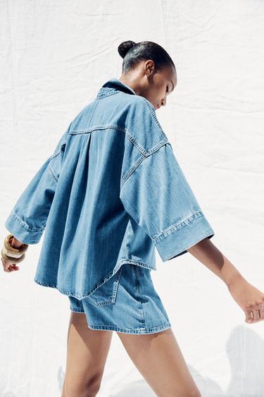 Z1975 FLOWING WIDE SLEEVE DENIM SHIRT - Mid-blue by Zara - Image 2