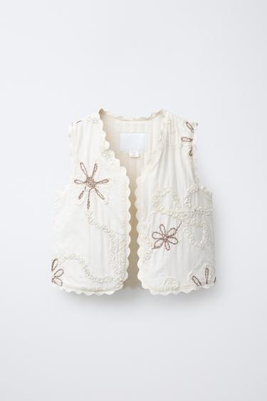 EMBROIDERED FLORAL WAISTCOAT - Ecru by Zara