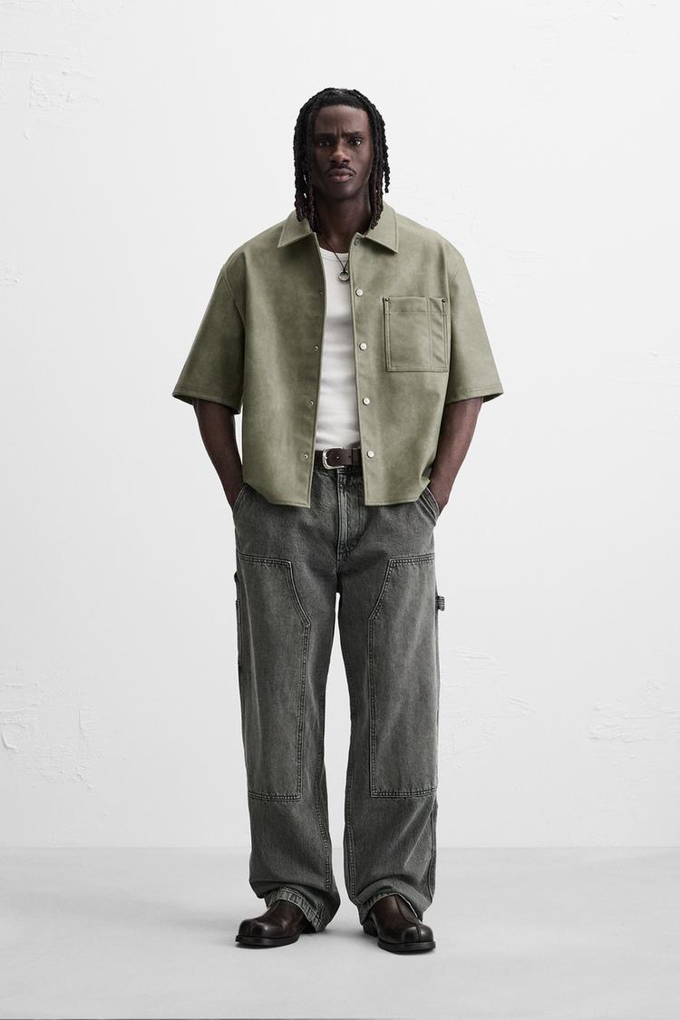 Sobrecamisa Zara Suede Hombre Kaki Blanco Sobrecamisa De Piel ZARA