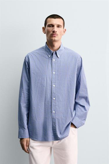 CAMISA REGULAR FIT CUADROS - Azul de Zara