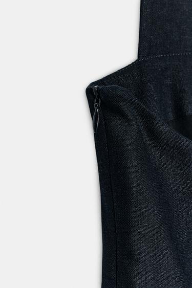 SHORT LINEN BLEND DRESS WITH FROGGING DETAIL - Navy blue by Zara - Image 4