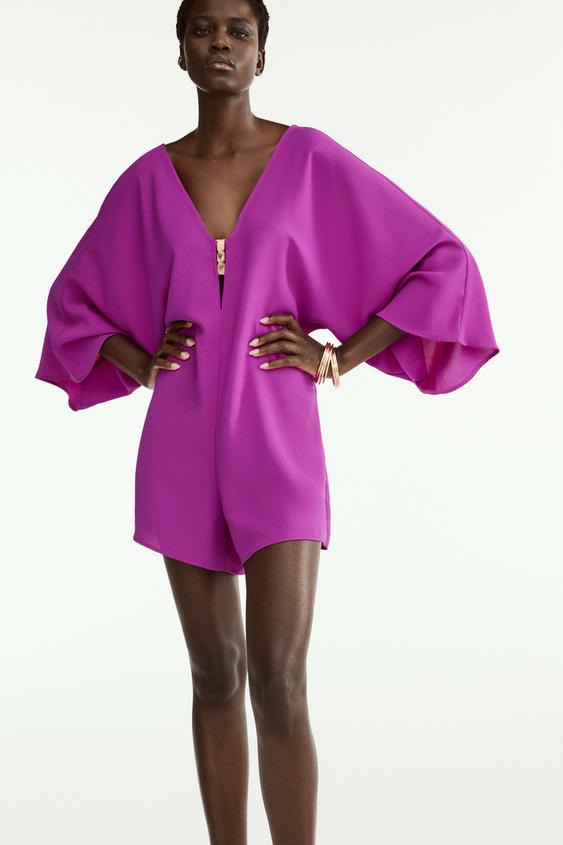 MONO CORTO FORNITURA MANGA ANCHA - Fucsia oscuro de Zara - Imagen 0