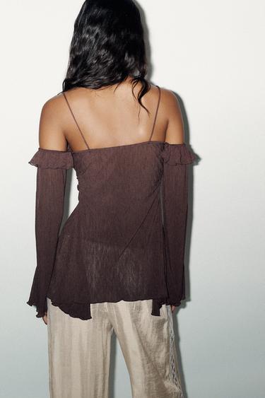 TOP ÉPAULES DÉNUDÉES VOLANTS - Marron de Zara - Image 4