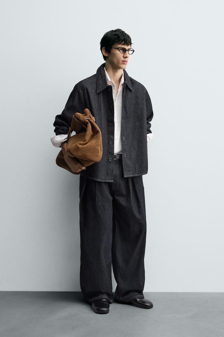 JEAN COUPE LARGE PLIS Bleu marine ZARA France