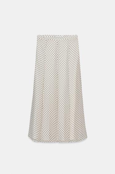 FALDA MIDI LUNARES ZW COLLECTION - Blanco / Negro de Zara